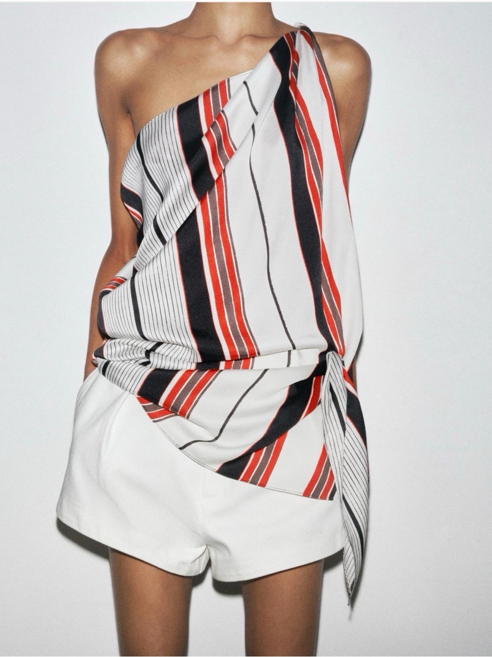 Zara Striped One-Shoulder Tank Top